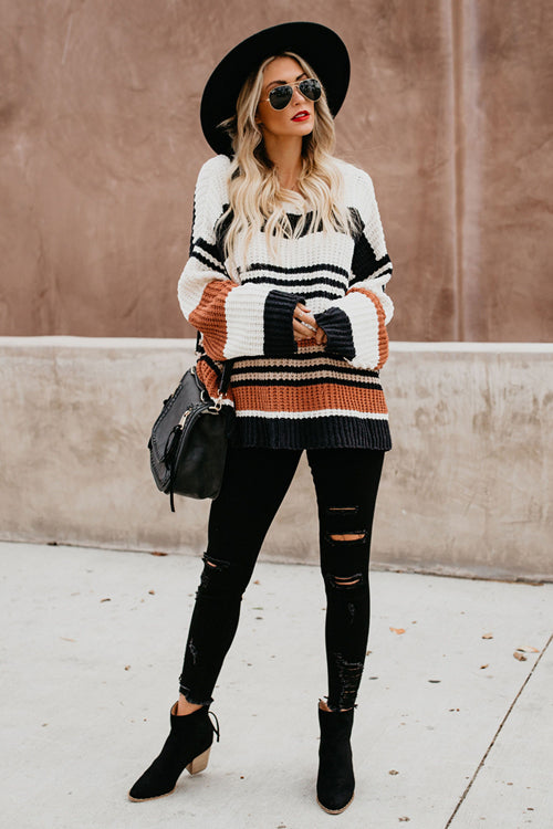 Coffee Time Stripe Knit Sweater