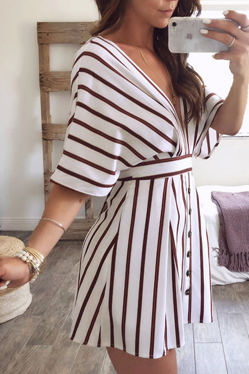 Scotty Stripe Back-details Mini Dress