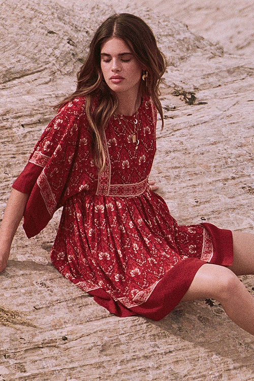 red boho mini dress Hippie Bohemian Mini Dress in Red