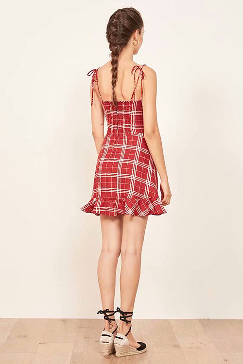 Tied-up Tartan Skater Mini Dress - 2 Colors