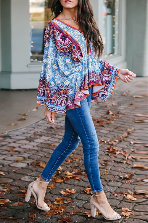 Making My Way Boho Print Chiffon Shirt