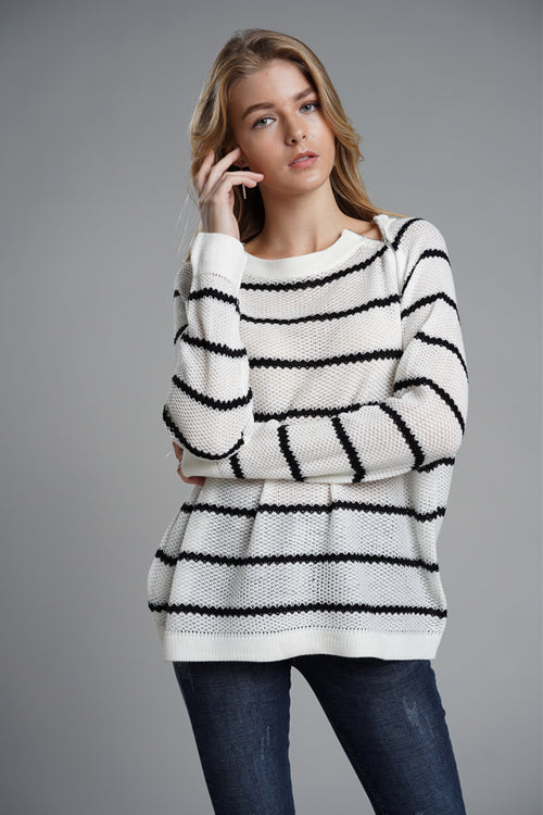 Anything But Basic Stripe Zip Slit Sweater