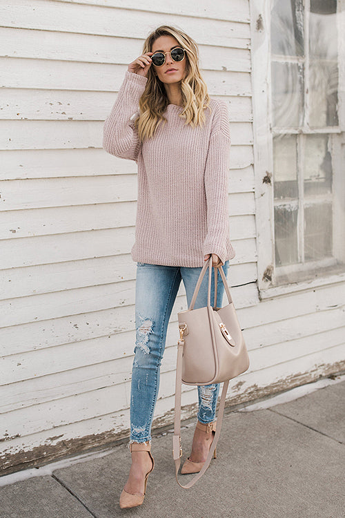 Call Me Cream Pink V-neck Reversible Sweater