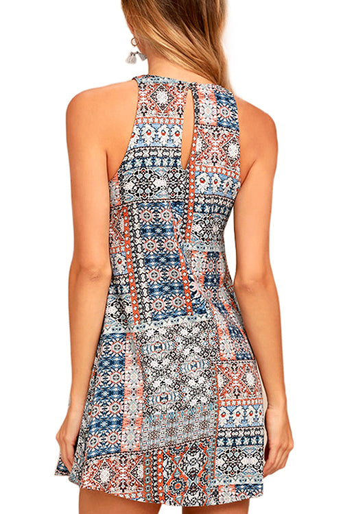 Halter Neck Boho Print Mini Dress - 2 Colors