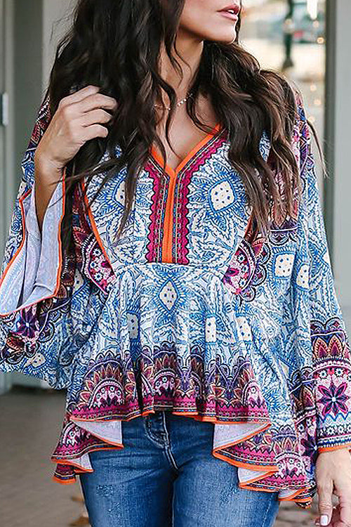 Making My Way Boho Print Chiffon Shirt