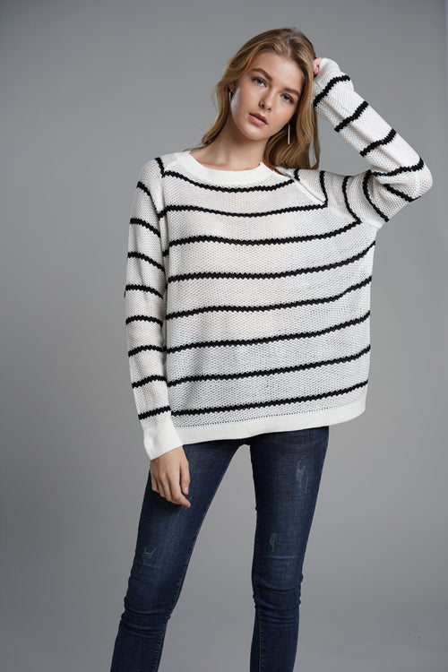 Anything But Basic Stripe Zip Slit Sweater