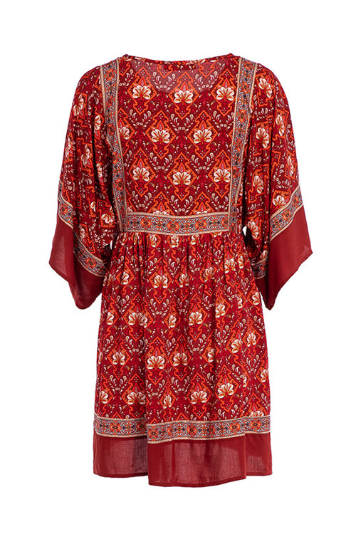 Tale to Tell Red Boho Print Mini Dress