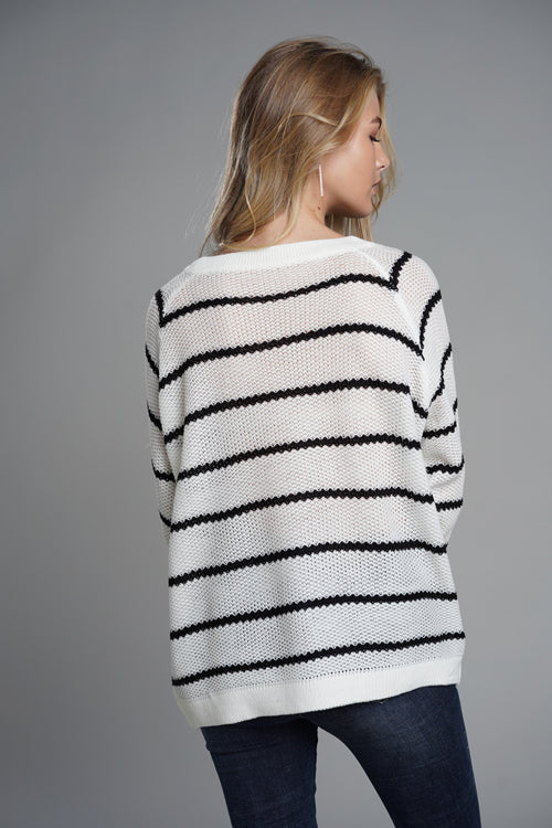 Anything But Basic Stripe Zip Slit Sweater