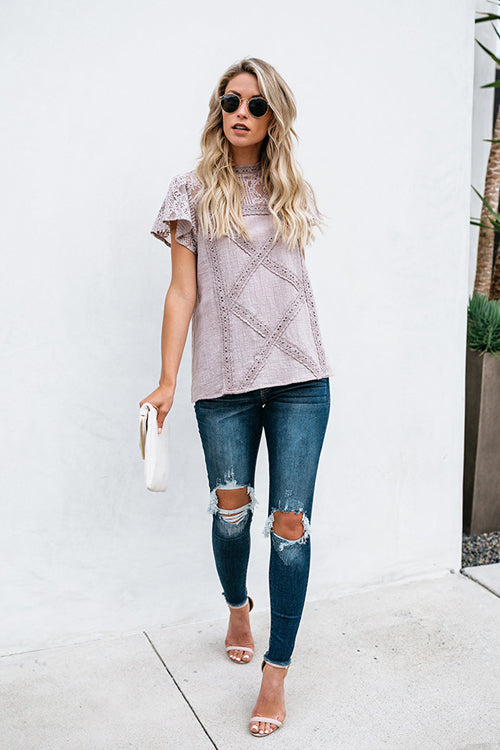 Not So Secret Lace Overlay Ruffle Top - 3 Colors