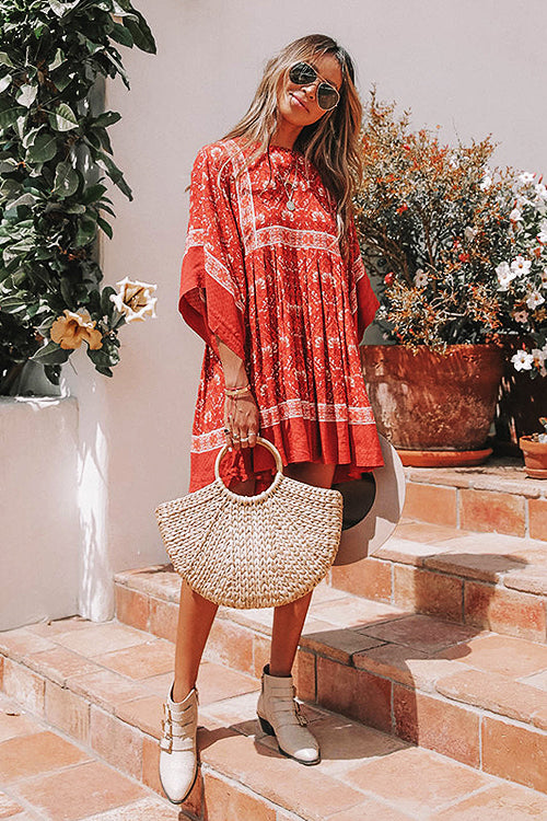 Tale to Tell Red Boho Print Mini Dress