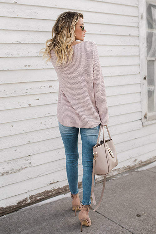 Call Me Cream Pink V-neck Reversible Sweater