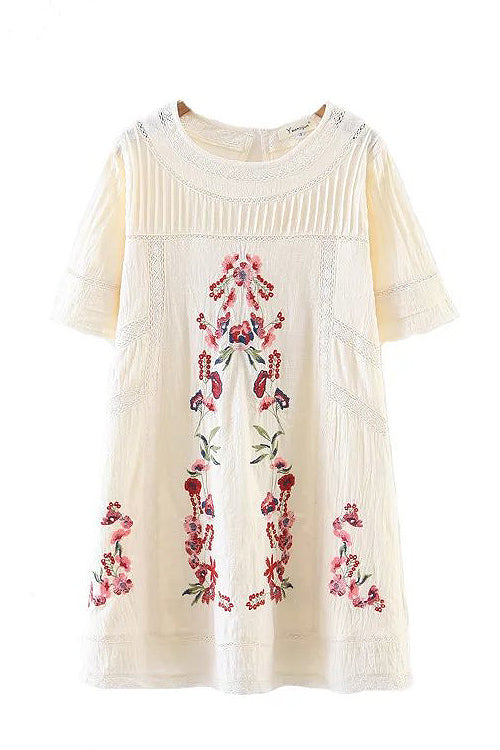 Pink Lily Vintage Embroidery Mini Dress