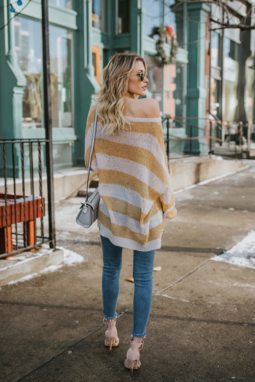 Rainy Day Stripe Loose Style Knit Sweater - 2 Colors